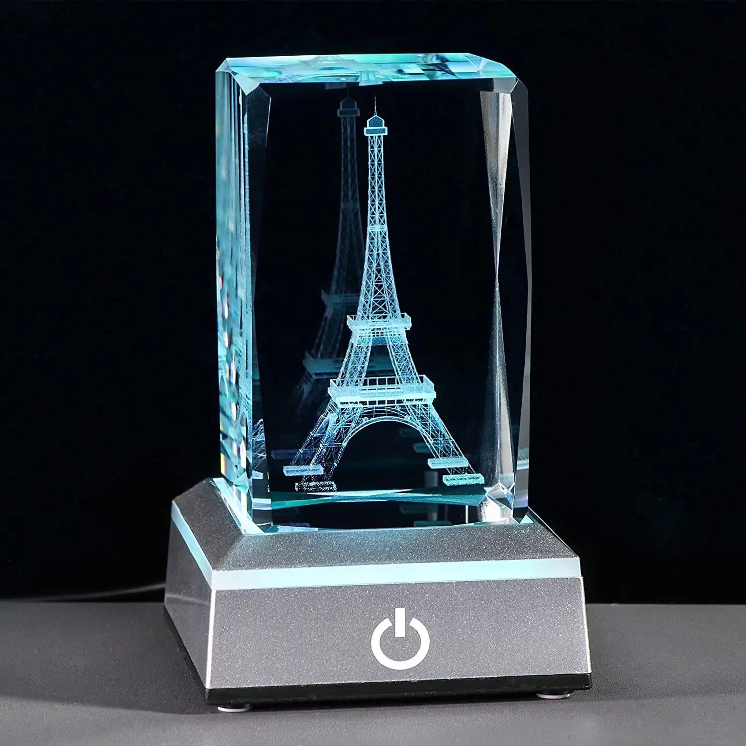 Hot Romantic Paris Eiffel Tower 3d Engraved Crystal Cube Led Night Stand Valentines Souvenir Gifts
