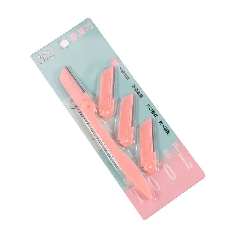 Eyebrow Trimming Knife Women's Professional Folding Eyebrow Trimming Knife Three Replaceable Blades Beauty Tools