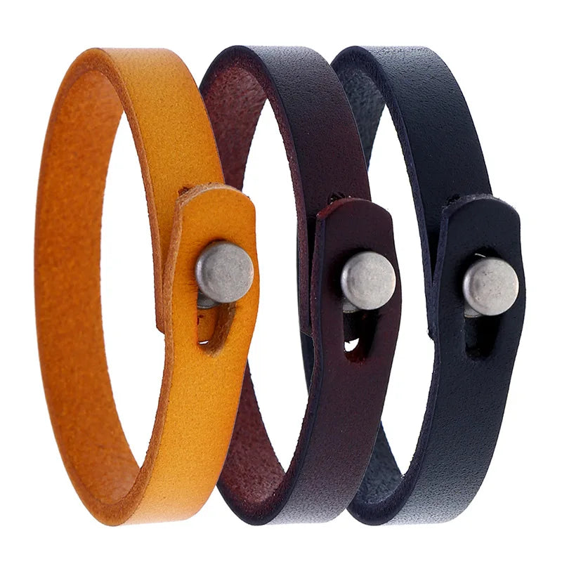 Punk Jewelry Simple Men Strip Wristband Single Wrap Genuine Leather Bracelet
