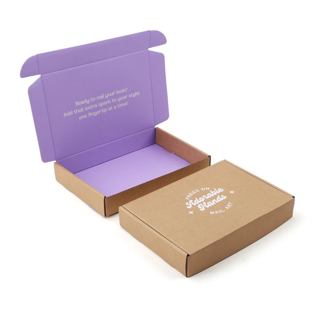Custom Logo Brown Kraft Shipping Boxes Colored Printing Inside Corrugated Box Nail Subscription Box