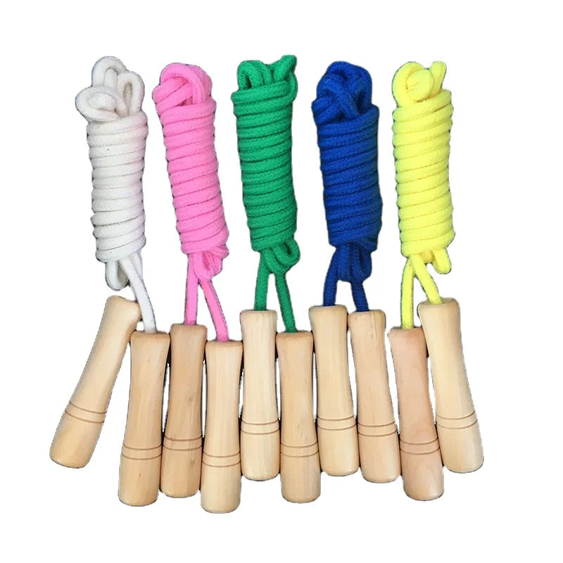Cotton Rope Adjustable Log Handle Wood Jump Rope Children's Wooden Skipping Rope Toy