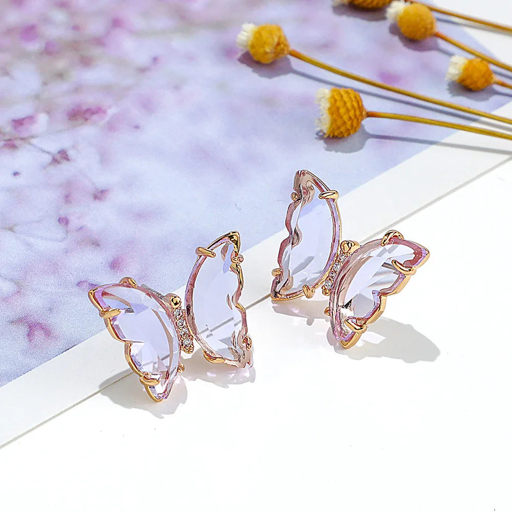 Fashion Simple Colorful Rhinestone Earring Butterfly Stud Earrings