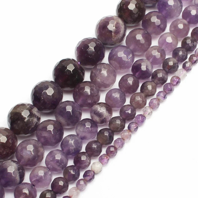 Hot Sale 4/6/8/10/12mm Natural Faceted Purple Amethyst Stone Semi Gemstone Loose Beads for Jewelry Making Necklace Bracelet MegaBDM