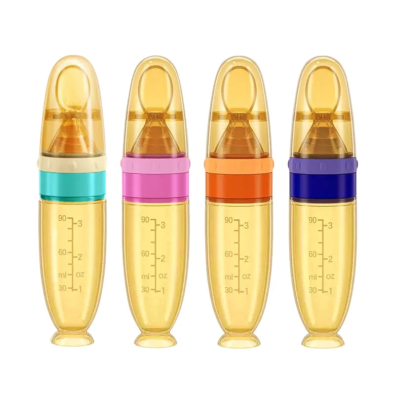 Squeezing Feeding Bottle Silicone Newborn Baby Training Rice Cereal Food Spoon Supplement Feeder Safe Useful Tableware for Kids