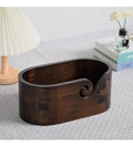 Modern Acacia Wood Oval Yarn Bowl with Carved Design Easy Storage for Yarn and Household Items