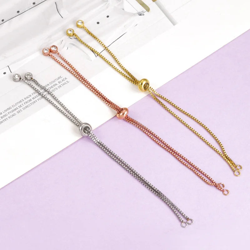 New Product Stainless Steel Adjustable Bracelet Crystal Rhinestone Slider Extender Box Chains for Bracelet Jewelry Making