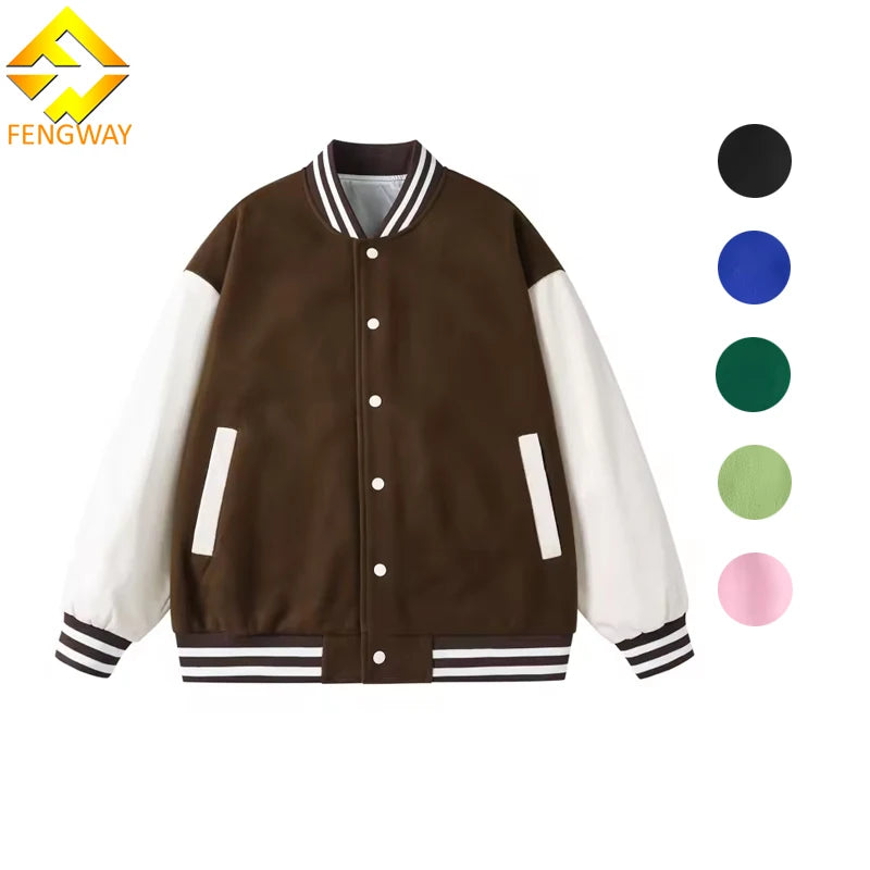 Autumn New Couple Pu Leather Varsity Jacket Men Baseball Jacket Loose Casual Coat Print Pattern Bomber Jacket for Men