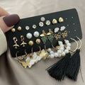 17 Pairs Set Pearl Butterfly Earrings Women Acrylic Enamel Gold Plated Girl Fringe Geometric Hoop Stud Earring Sets Jewelry Gift