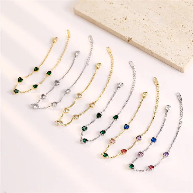 Fashion Fine Jewelry Women Charms Custom Bracelet Stainless Steel Colorful Heart Zircon Pendants Bracelets