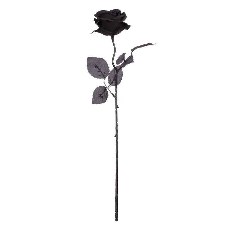 YOPIN-1649 Wholesale Decorative 51CM Long Stem Black Fake Silk Single Roses
