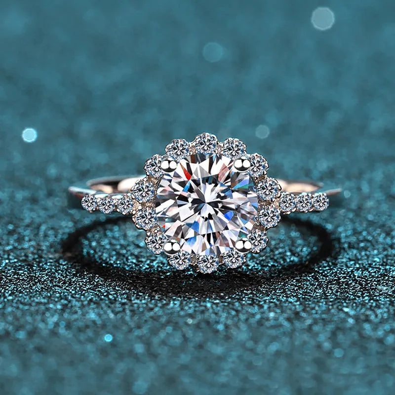 Silver 925 Original Sparkling 1 Carat Brilliant Cut Diamond Test Past D Color Moissanite White Snowflake Wedding Ring for Women