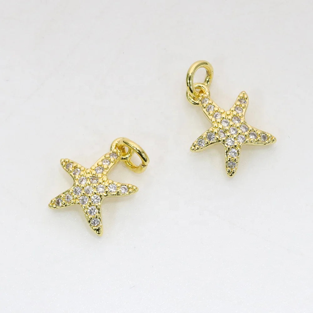 Cute Style Gold Plated Copper Alloy CZ Micro Pave Star Charm Pendant for Children & Women Gift Jewelry