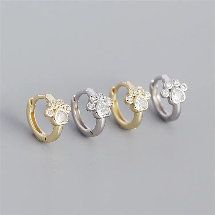 SP Hot Selling INS Cute Style S925 Sterling Silver Made Cats Paws Crystal Zirconia Hoop Earrings