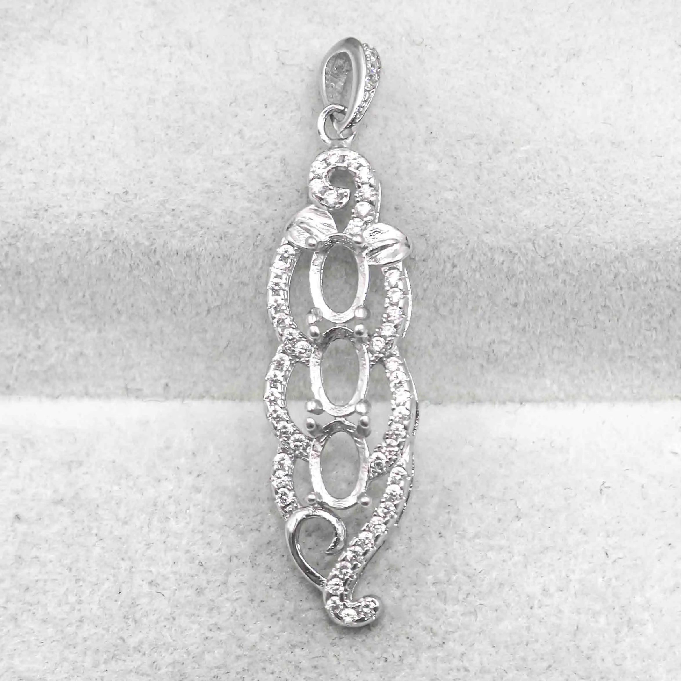 Sterling Silver 4*6mm Semi Mount Pendant Empty Frame Blank Support Setting S925 Base Holder Without Center Stone for DIY Inlay