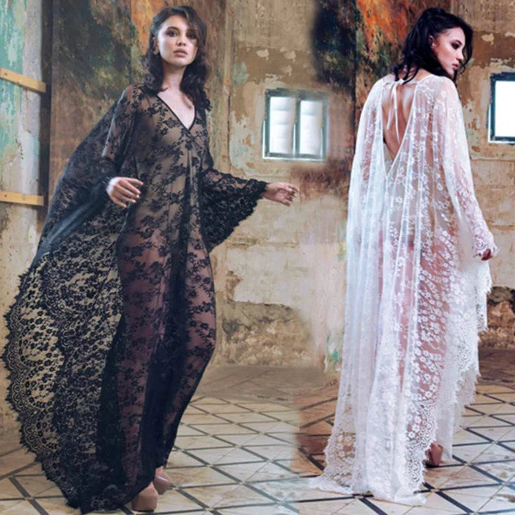 Oversized Positioning Embroidered Lace Beach Cover Ups Loose Long Gown Beach Dresses
