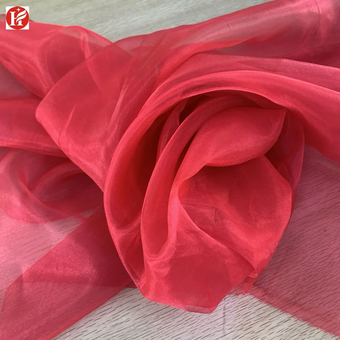 100% Polyester Thin Encrypted Organza Fabric Transparent Soft Lightweight Silk Satin for Girls' Wedding Dresses Outdoor Garments