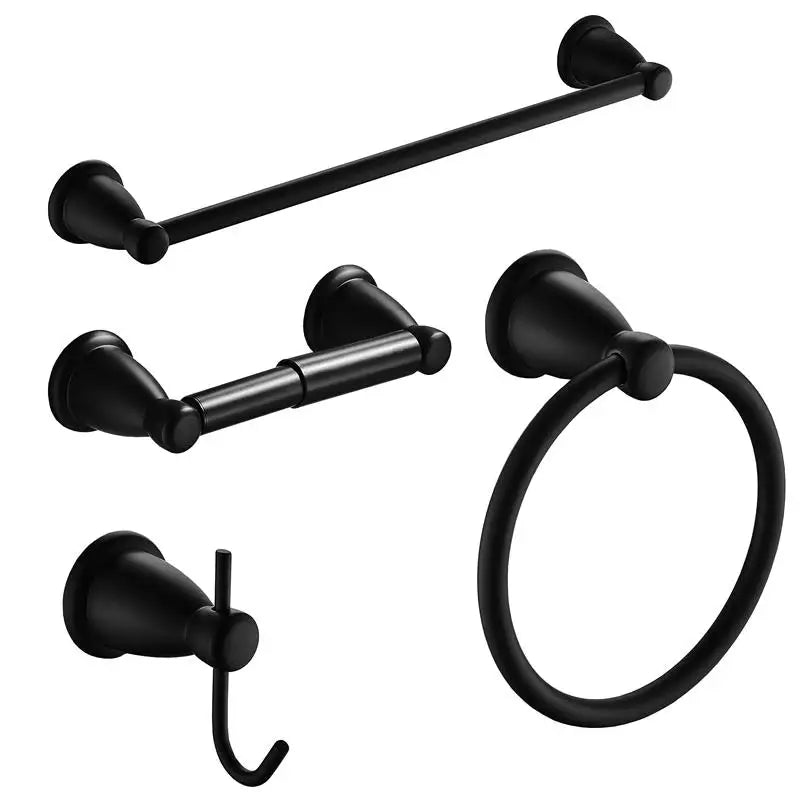 Factory-Sold 4-Piece Stainless Steel Black Bathroom Set Wall Mount Towel Ring Bath Towel Rack Toilet Paper Holder Heater Hotels