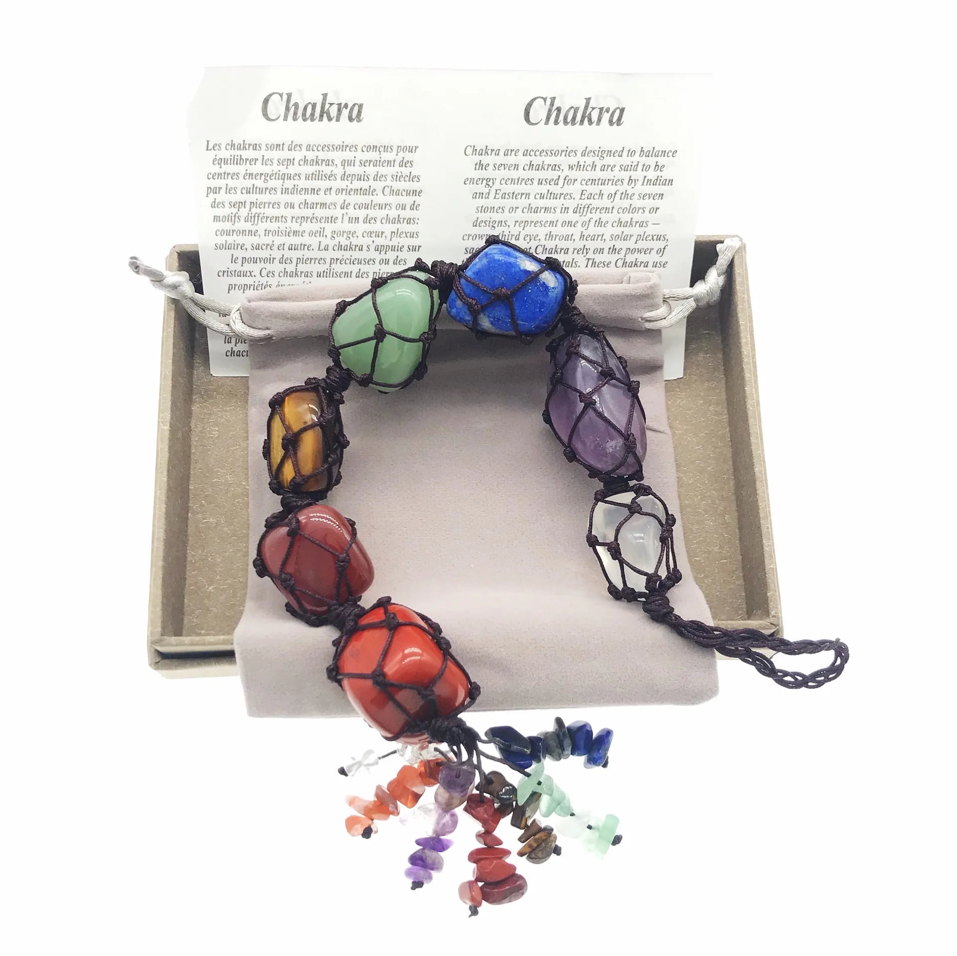 Natural Semi Gemstone Healing Crystals with Seven Chakras Car Hanging Fringed Pendant
