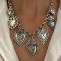 Retro Religious Multiple Sacred Heart Pendant Necklace Silver Chain Personalized Design Necklace of Women's Jewelry