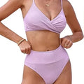 Bikini Manufacturer Custom Women's Bikini Sets Two Piece Bathing Suit High Waisted Twist Adjustable Straps V Neck Textured