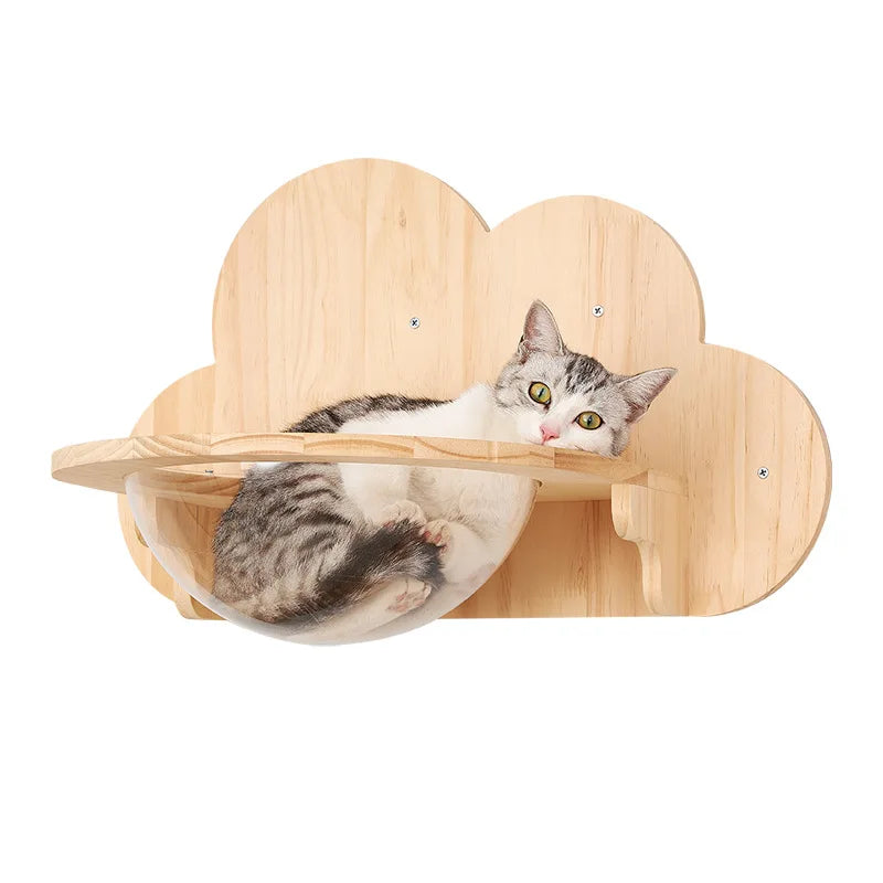 Cloud Wall Mounted Cat Bed Wooden Pet Condo Furniture with Toys Cat Tree & Scratcher