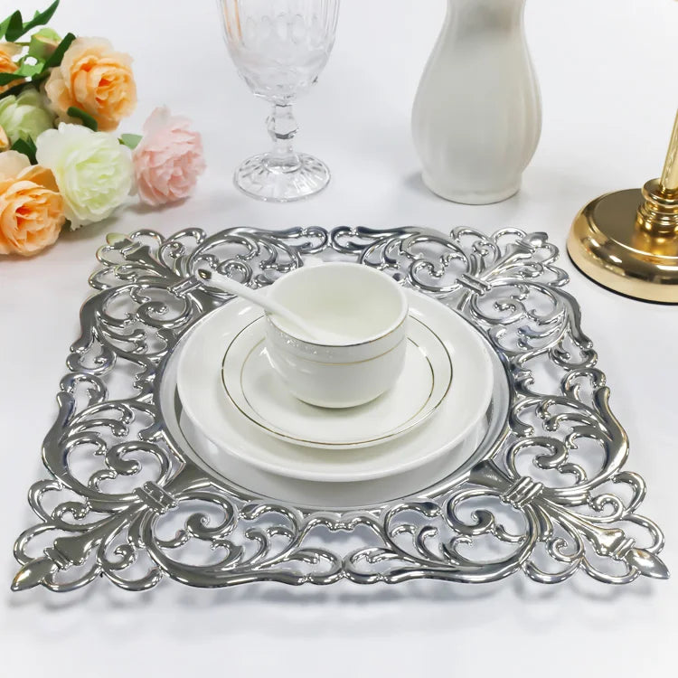 Table Decorative 12 Inches Square Plastic Charger Plates  Shiny Luxury Wedding Dishes