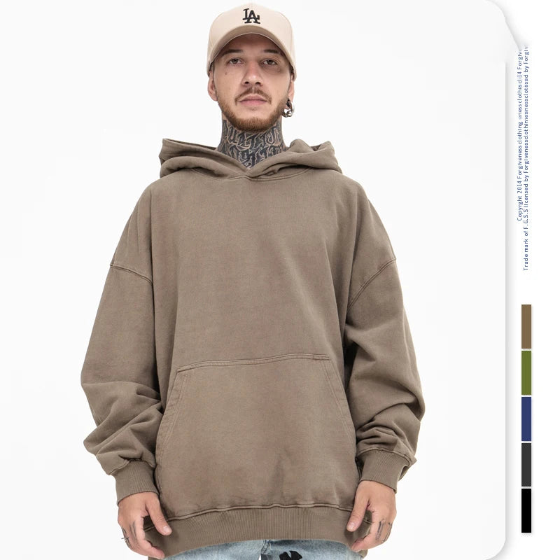 Vintage Acid Wash French Terry Hoodie Heavyweight Cotton Men's Distressed Style Wholesale Trusted Supplier Winter Digital