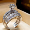 Brand New Wish Hotsale 2 Pcs/set Full Diamond Square Cubic Zircon Wedding Rhinestone Crystal Cz Engagement Ring for Women