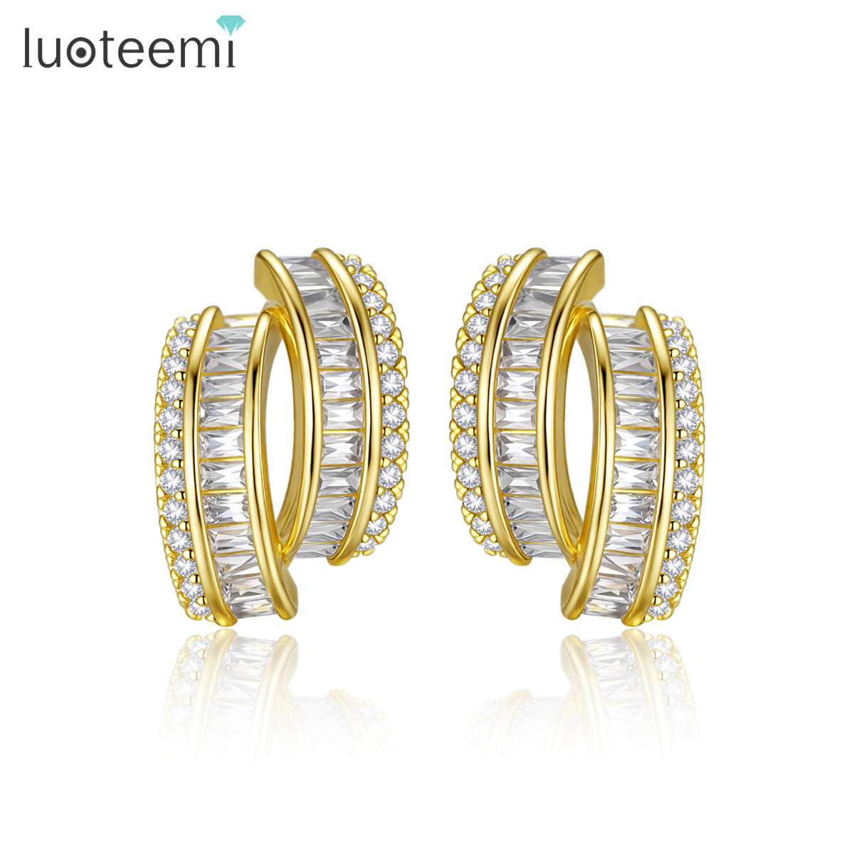 LUOTEEMI Factory Jewelry Woman 2026 Hot Sale Earing Bling New Zircon Lady Fashion Trendy Gold Hoop Earrings
