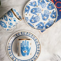 Couple Gift Funny Luxury Turkish Porcelain Gold Rim Ceramic Blue Hand Third Evil  Eye Mug With Gold Handle Plate Candle Jar