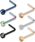 20G Hypoallergenic Stainless Steel Nose Screw Studs Rings L Shaped Shiny CZ Labret Nose Ring Piercing Jewelry for Men Zircon
