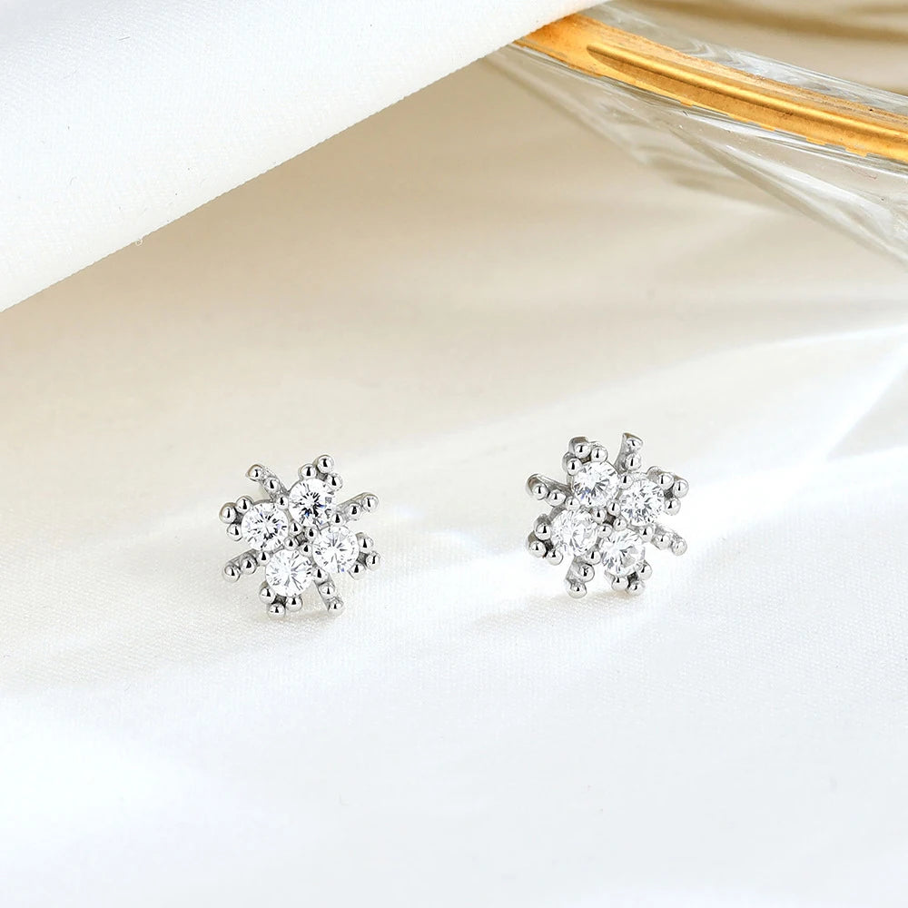 925 sterling silver diamond snowflake shape stud earrings for women