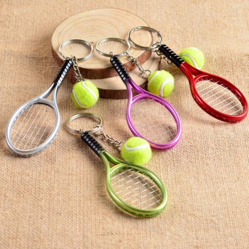 New Metal Mini Tennis Racket Shaped Keyrings Keychains Car Bag Pendant Keyring Sports Key Chain Who Love Sports Gifts