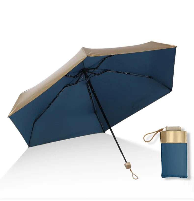 Wholesale Flat 5-fold Mini Gold Oil Painting Sunscreen Umbrella Parasol Rain or Shine Dual-use Anti-ultraviolet Sun Umbrella