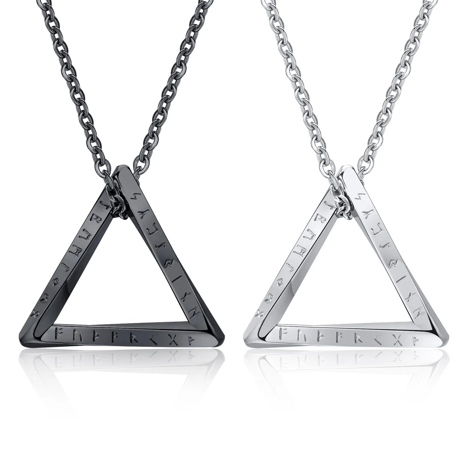 Men's Stainless Steel Geometric Triangle Pendant Necklace Norse Viking Rune Gold Plated Box Vintage for Parties Anniversaries