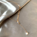 Trendy Jewelry Summer 2024 No Fade Adjustable Long Gold Plated Stainless Steel Women Leaf Pearl Pendant Necklace