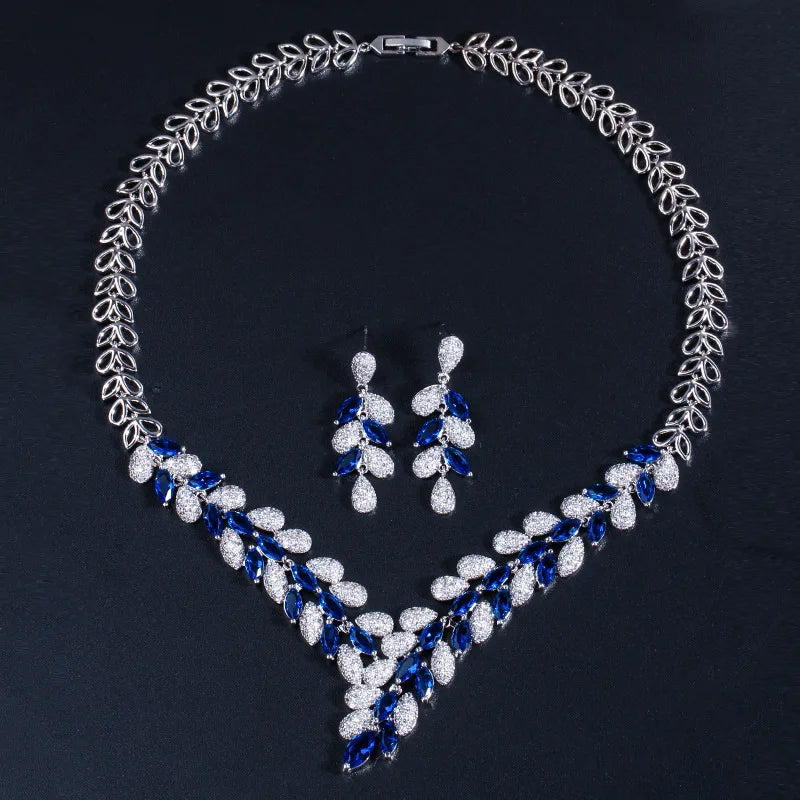 Luxury Crystal Bridal Jewelry Sets Zircon Necklace Earrings for Women Wedding Engagement Bride Party Rhinestone