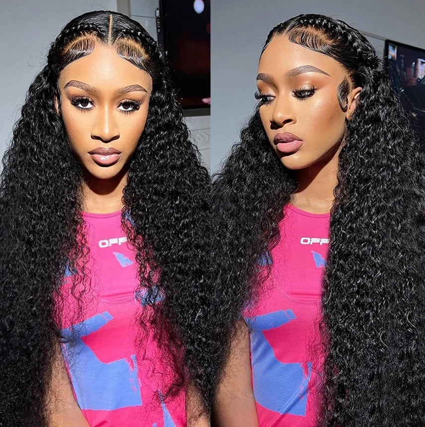 40in Deep Wave 13x6 Frontal Wig Human Hair HD Lace 250 Density Natural Kinky Curly 40 Inch Human Hair Full Lace Front Wig