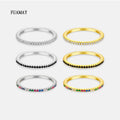 FUAMAY Dainty 1.3mm Rainbow Diamond Eternity Band Rings 18K Gold Plated 5A Cubic Zirconia Fine Jewelry Rings