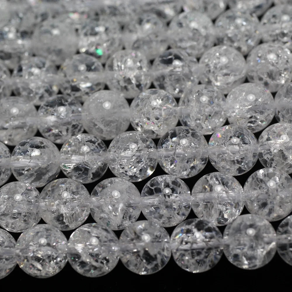 Wholesale Natural Mineral Cracked White Crystal Quartz Round Semi-precious Gemstone Stone Loose Beads for Jewelry Making