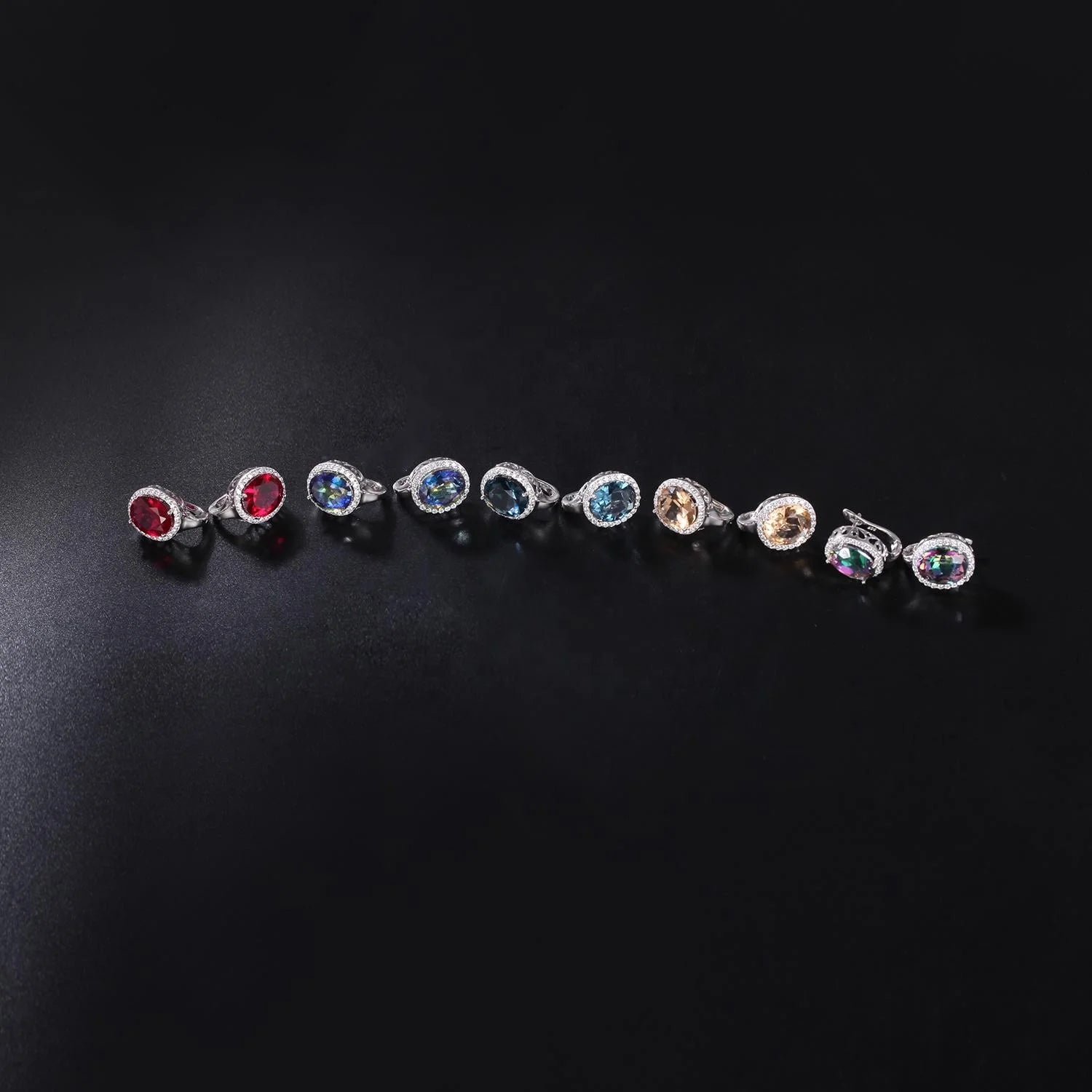 Abiding Oval 10X12 Big Colorful Gemstone 925 Sterling Silver Halo Earrings Women for Wedding Fine Jewelry