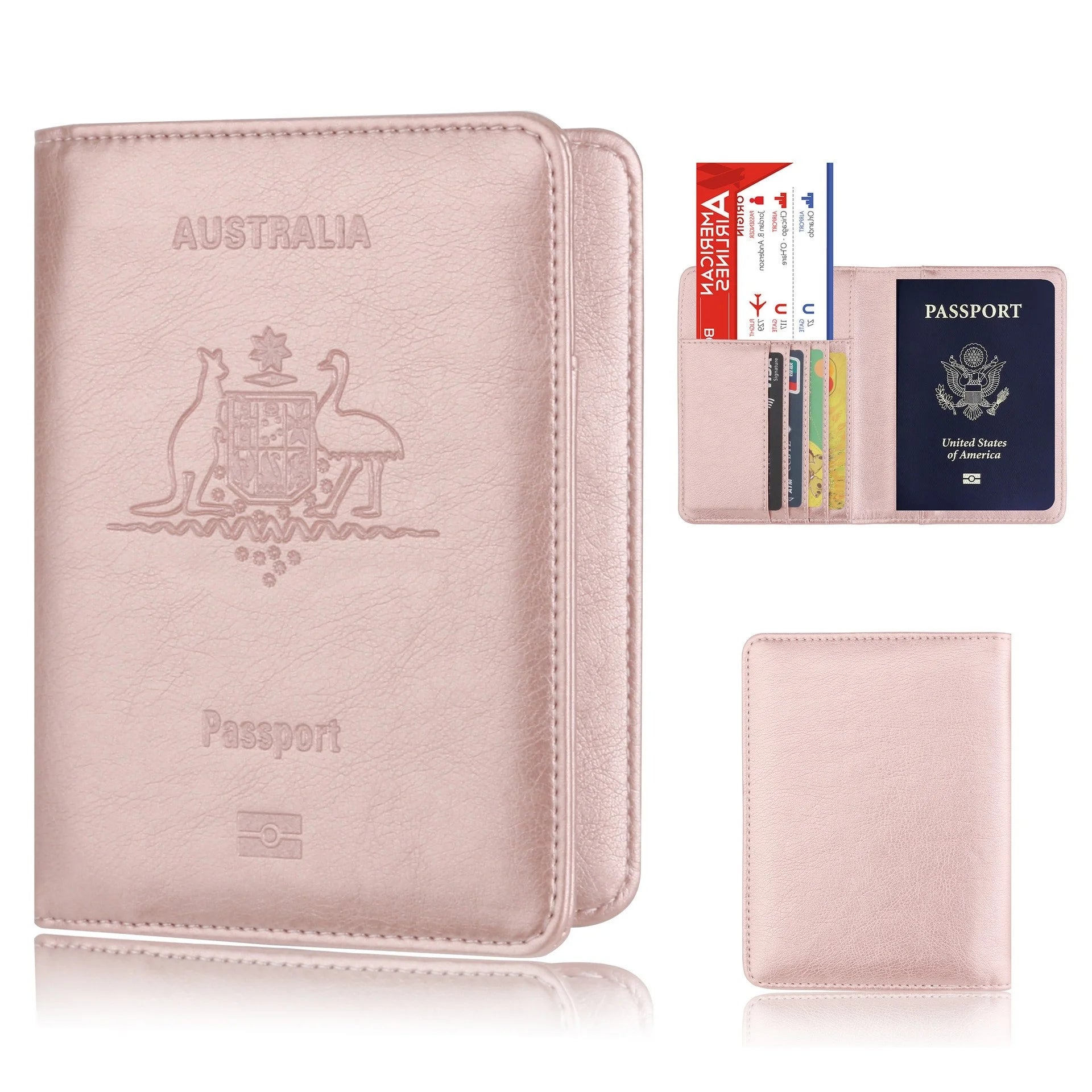 Wholesale Green Embossed logo pink Custom Australia Pu Leather Card case Passport Cover
