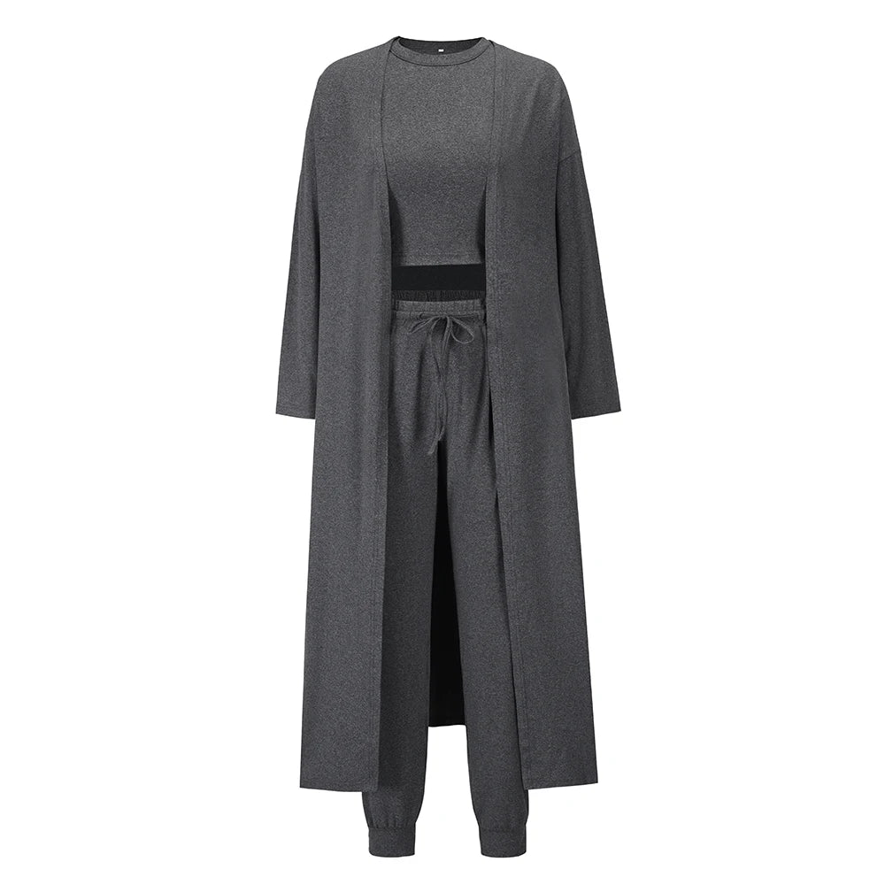 Knitted Sporty Three-piece Ladies Outfits Sports Loose Fit Casual Breathable Elastic