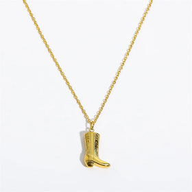 Waterproof 18K Gold Plated Stainless Steel Jewelry Custom Fine Jewelry Cowgirl Cowboy Boot Charm Pendant Necklace
