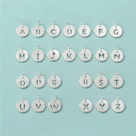 925 Sterling Silver Hollow Round 26 Alphabet Letter Pendant A-Z Pendants for Bracelet Necklace Making