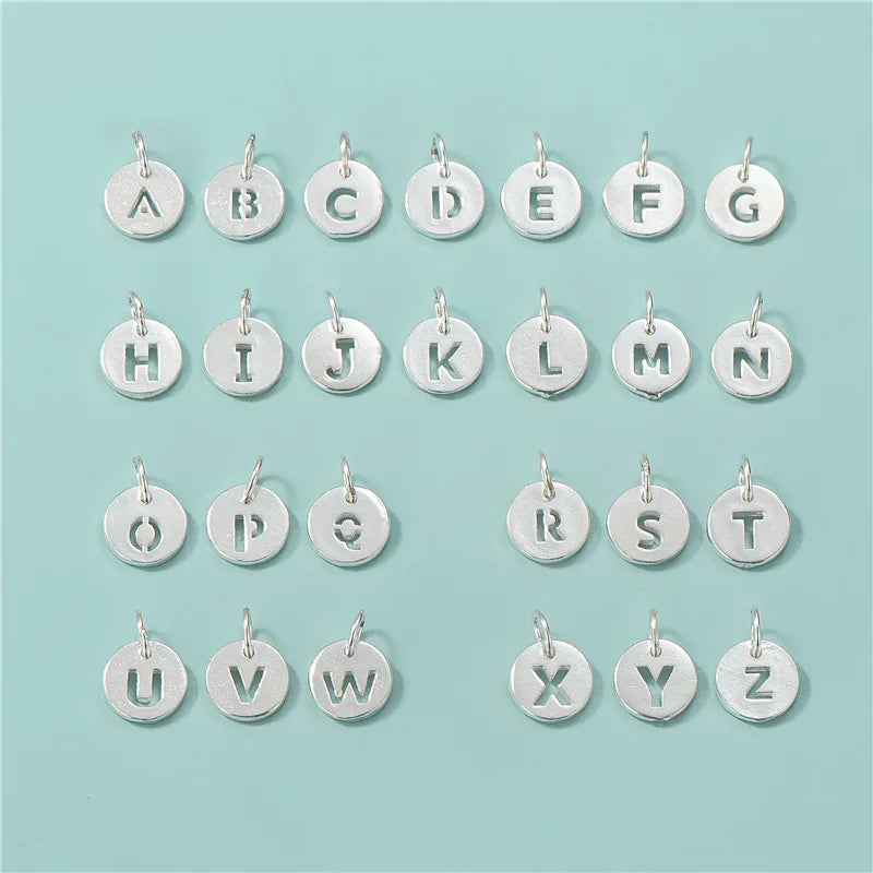 925 Sterling Silver Hollow Round 26 Alphabet Letter Pendant A-Z Pendants for Bracelet Necklace Making
