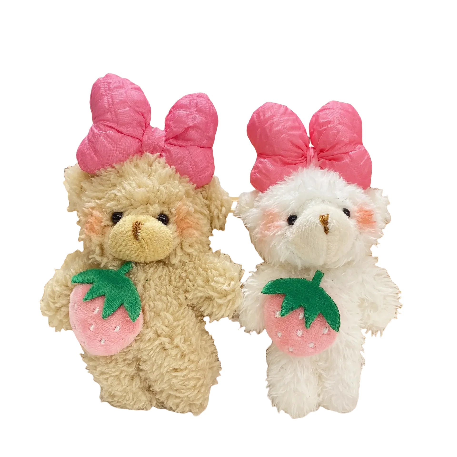 Kawaii Bow Strawberry Bear Plush Doll Cartoon Stuffed Bowknot Bear Keychain Backpack Pendant Plush Charm Toys for Girls Gifts