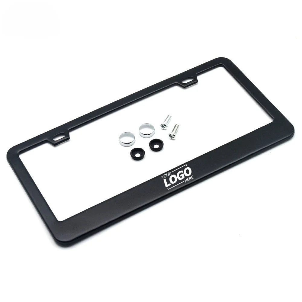 Custom Matte Aluminum License Plate Frame with Black Screw Caps Black Car Licenses Plate Covers Holders for US Vehicles