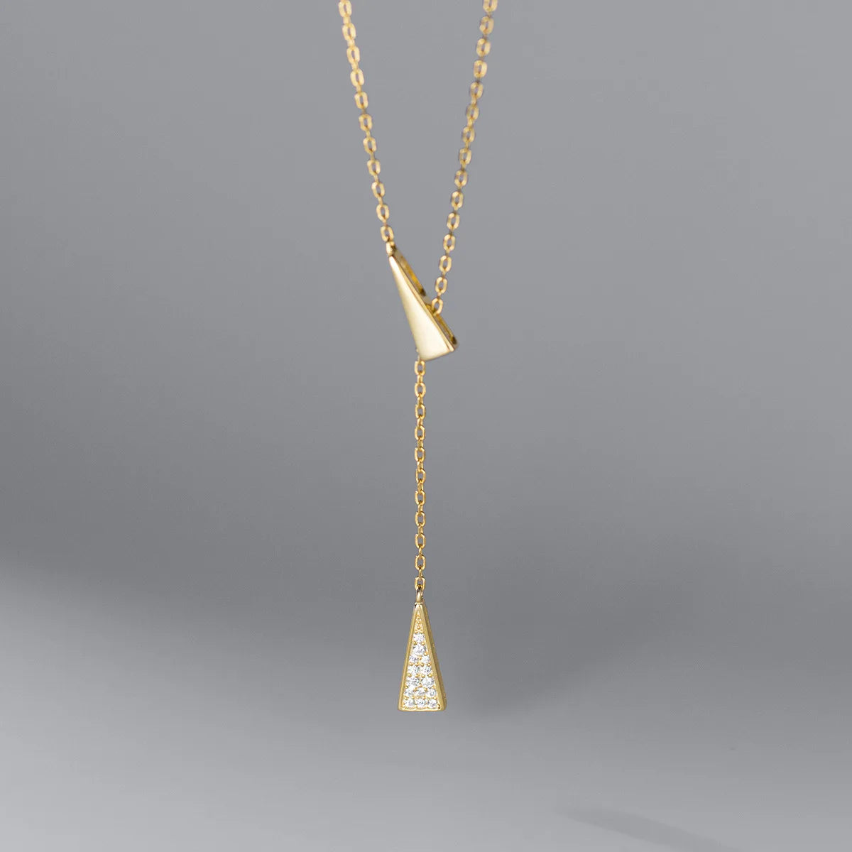 Fashion Women Jewellery Small Cubic Zircon Triangle Pendant 925 Sterling Silver Gold Plated Necklaces Jewelry