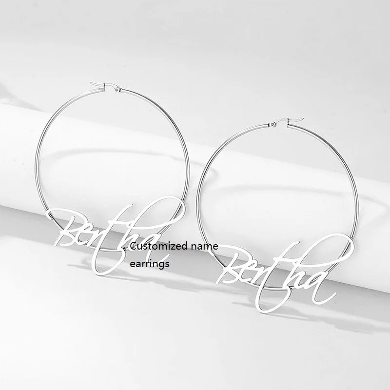 Multiple Sizes Minimum Order of One Piece Personalized Real Gold-Plated Hoop Trendy Custom Stainless Steel Name Earrings